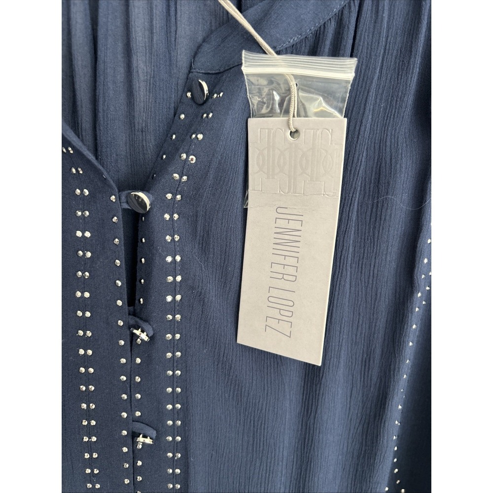 Jennifer Lopez Women's XL NWT Navy Studded Chiffon Long Sleeve Blouse 100% Rayon - Picture 3 of 11